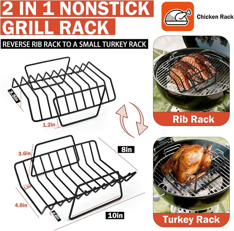 GESTONE Roasting Rack for Turkey, Non-Stick Safe Coating Heavy-duty Turkey Rack for Roasting Pan, 2-in-1 Rib Rack for Smoker Grill, Roasting Rack Insert for Smokers, Oven Cooking - Image 2